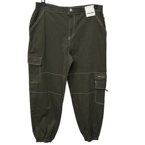 Rachel Paige Pants Womens Sz XL  Green Cargo Contrast Stitch Utility Joggers Y2K